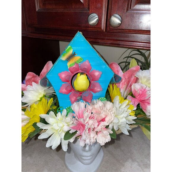 Kentucky Derby Handmade Floral Wide-Brim Straw Hat With Vibrant Flowers Butterfl - Picture 9 of 11